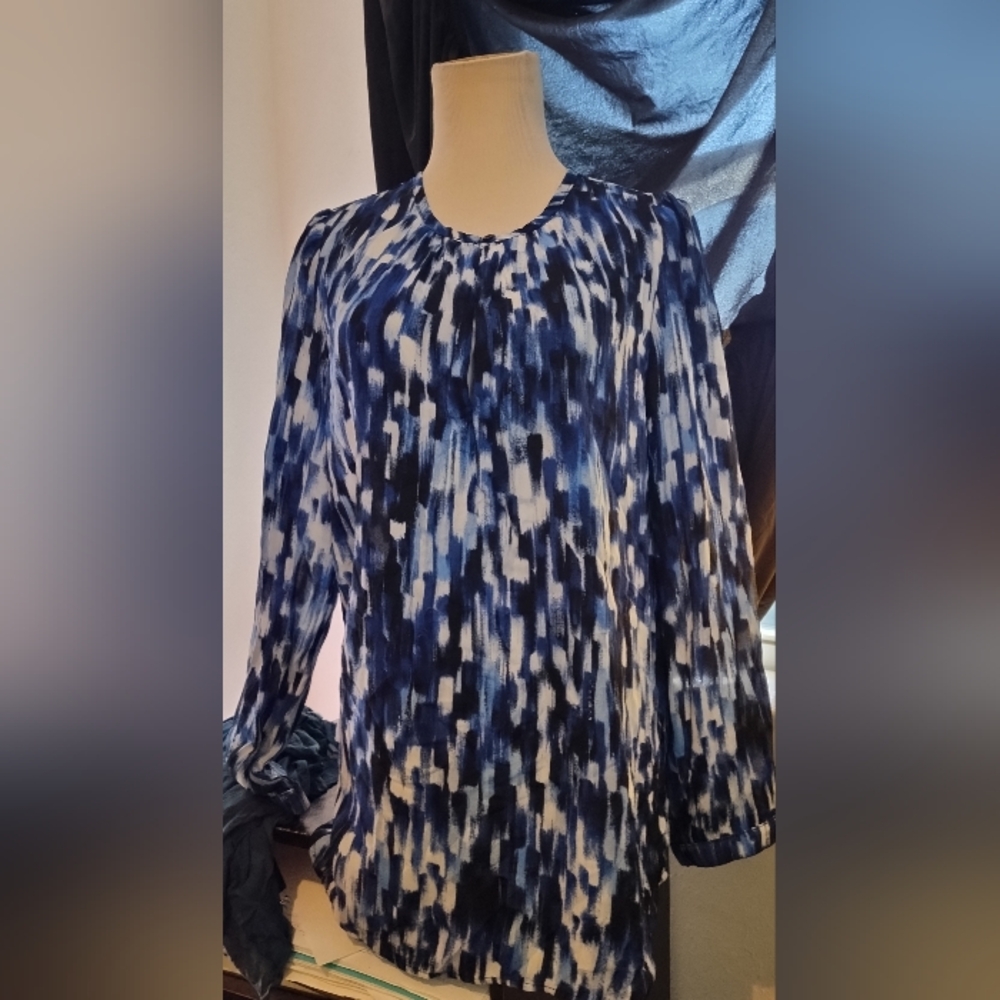 Aqua Blue and White Patterned Blouse